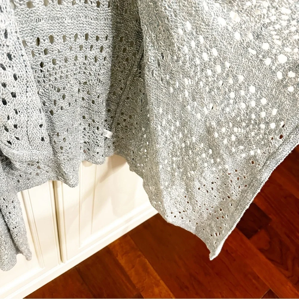 St John Designer Luxury Women’s Pale Blue Open Crochet Knit Waterfall Cardigan M